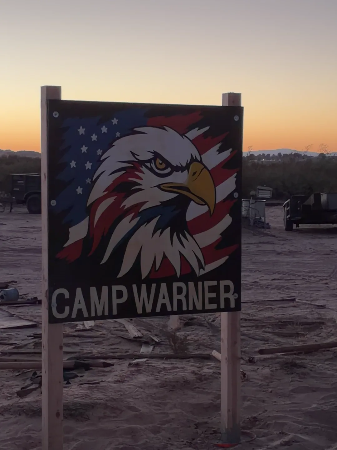 Camp Warner eagle sign at sunset